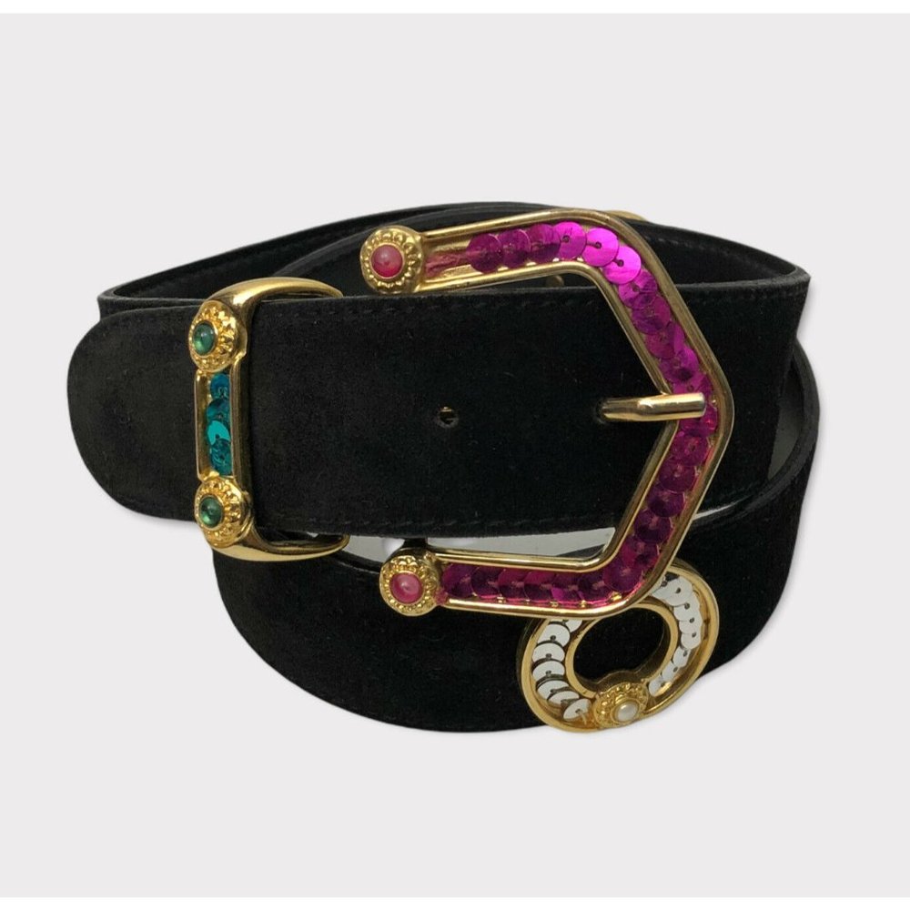 Compagnie Internationale EXPRESS Vintage Suede Belt With Gold and Sequins